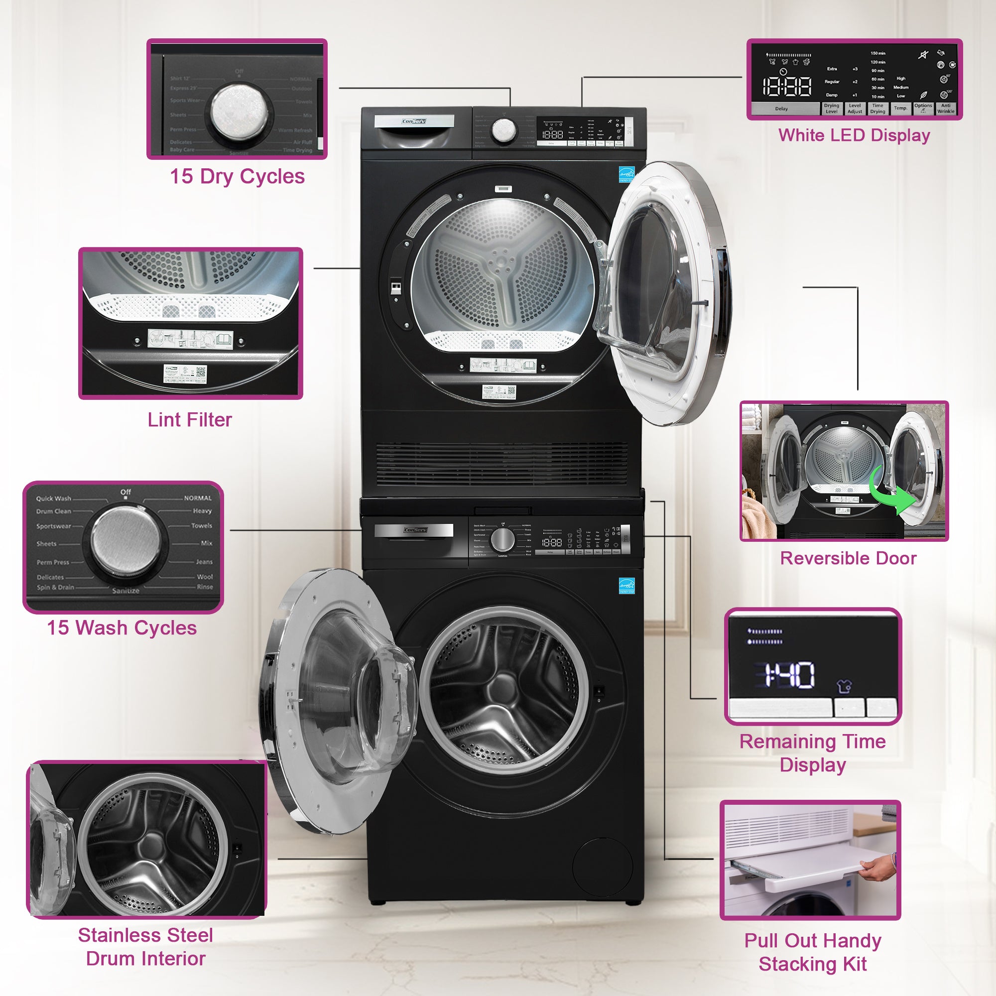 Conserv LUXURY Washer 2.2cf 110V+Condensing Dryer 4cf 220V 2 Year Warranty Conserv LUXURY Washer 2.2cf 110V+Condensing Dryer 4cf 220V 2 Year Warranty