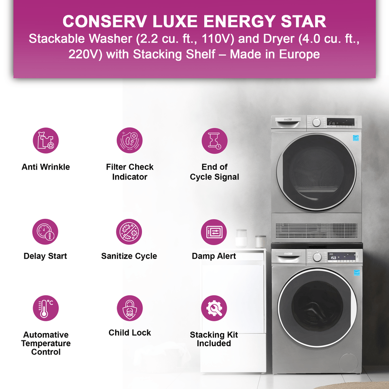 Conserv LUXURY Washer 2.2cf 110V+Condensing Dryer 4cf 220V 2 Year Warranty Conserv LUXURY Washer 2.2cf 110V+Condensing Dryer 4cf 220V 2 Year Warranty