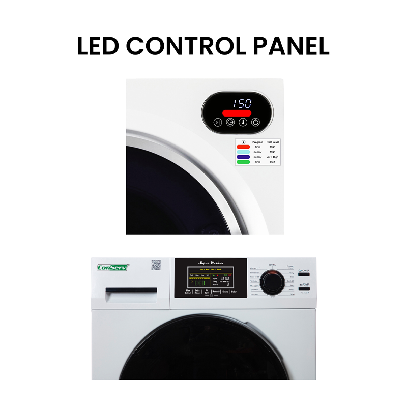 CONSERV ECONOMY STACKABLE 13 lbs EW 826 Washer + ED 848 ULTRA Compact Vented Sensor Dryer 2.6cf 110V CONSERV ECONOMY STACKABLE 13 lbs EW 826 Washer + ED 848 ULTRA Compact Vented Sensor Dryer 2.6cf 110V