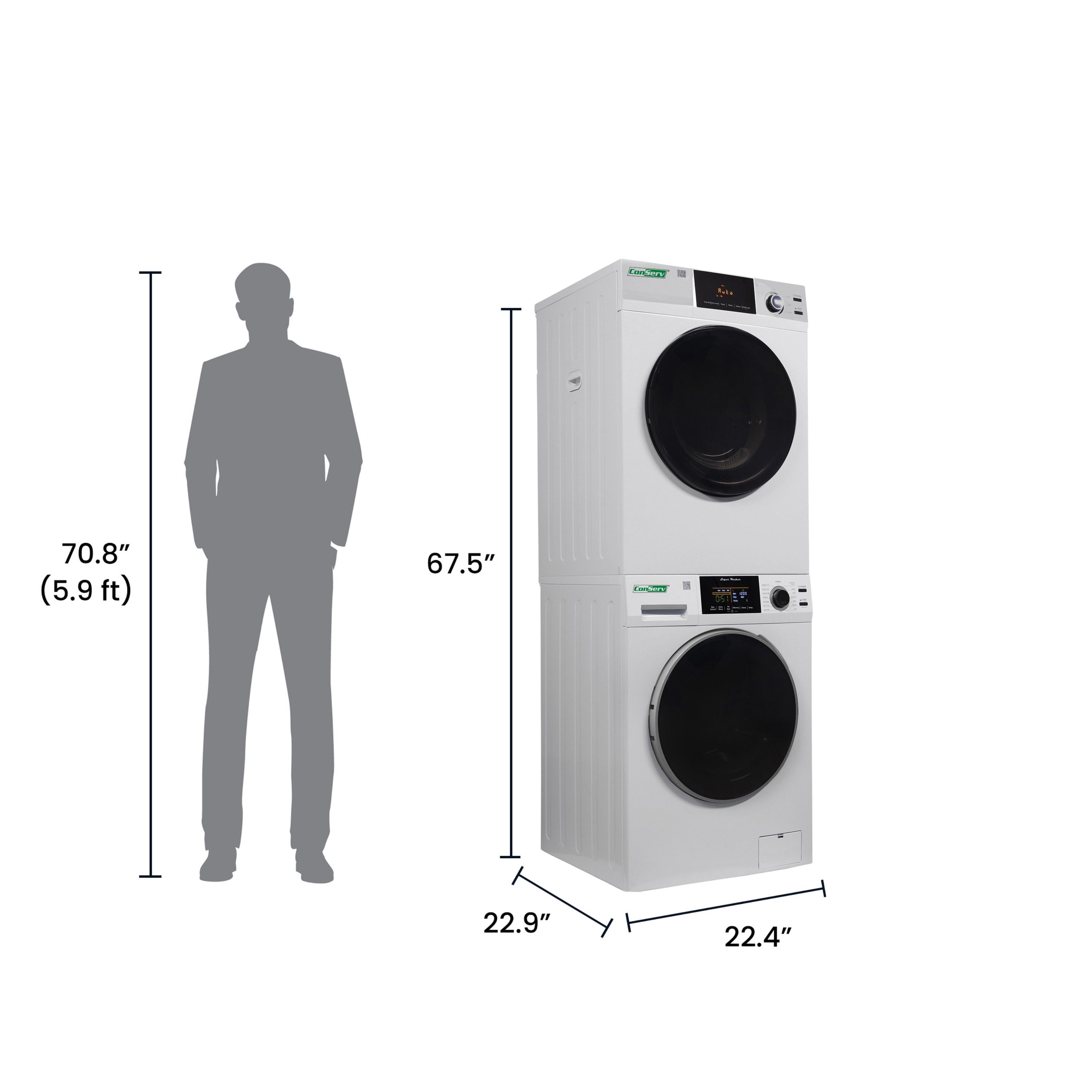 Conserv 110V STANDARD STACKABLE CW 835 18 lbs Washer 1.9cf + CD 870 Vented Sensor Dryer 4cf Conserv 110V STANDARD STACKABLE CW 835 18 lbs Washer 1.9cf + CD 870 Vented Sensor Dryer 4cf