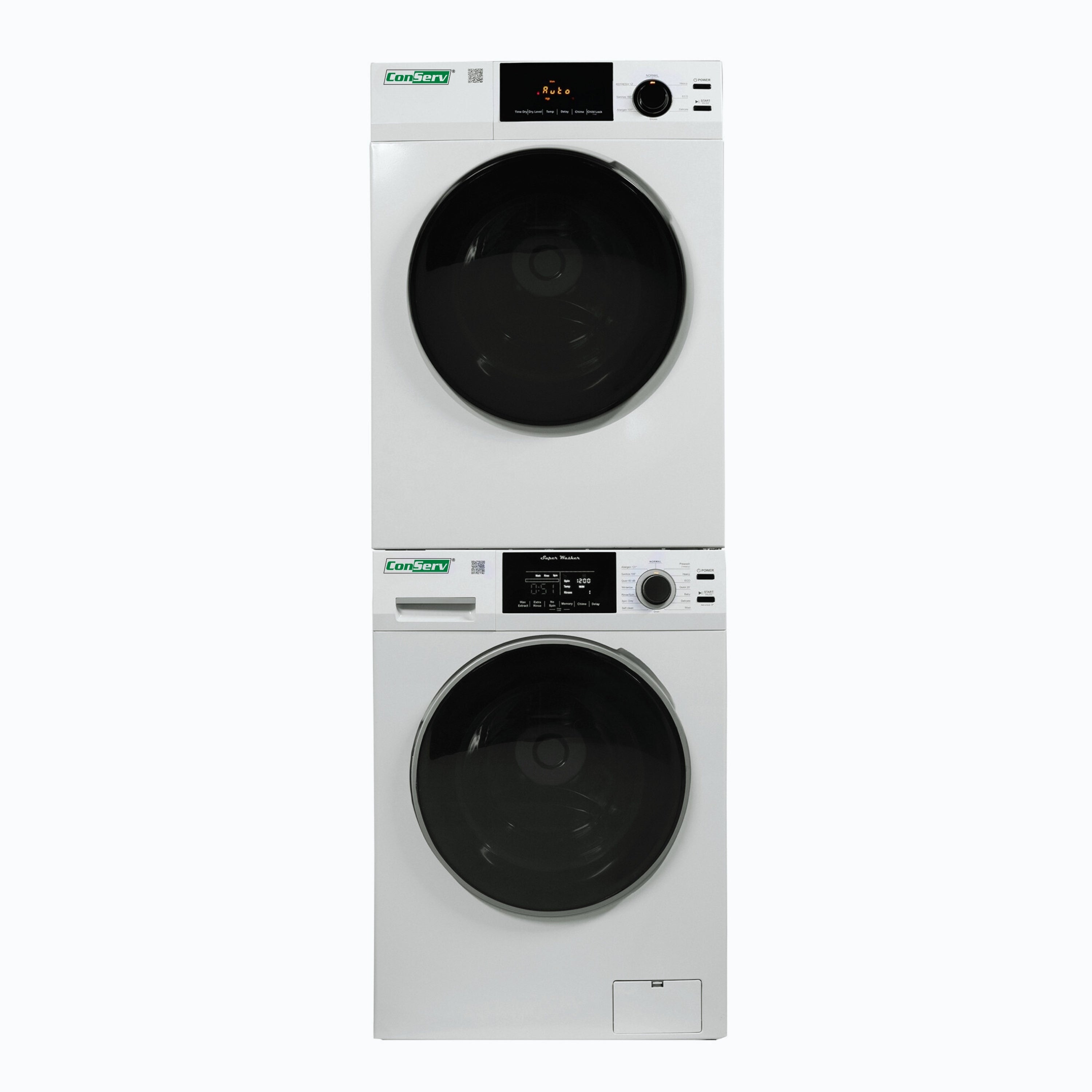 Conserv 110V STANDARD STACKABLE CW 835 18 lbs Washer 1.9cf + CD 870 Vented Sensor Dryer 4cf Conserv 110V STANDARD STACKABLE CW 835 18 lbs Washer 1.9cf + CD 870 Vented Sensor Dryer 4cf
