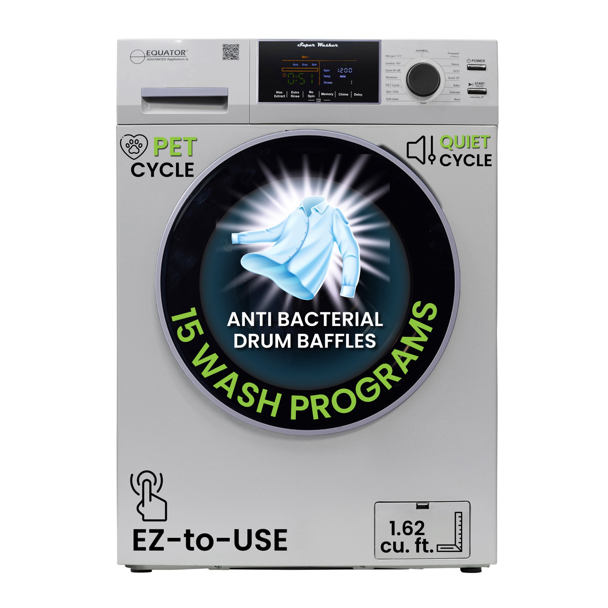Conserv Compact Washer 1.6cf/15lbs Sani Allergen PET CYCLE 15 Programs 110V Conserv Compact Washer 1.6cf/15lbs Sani Allergen PET CYCLE 15 Programs 110V