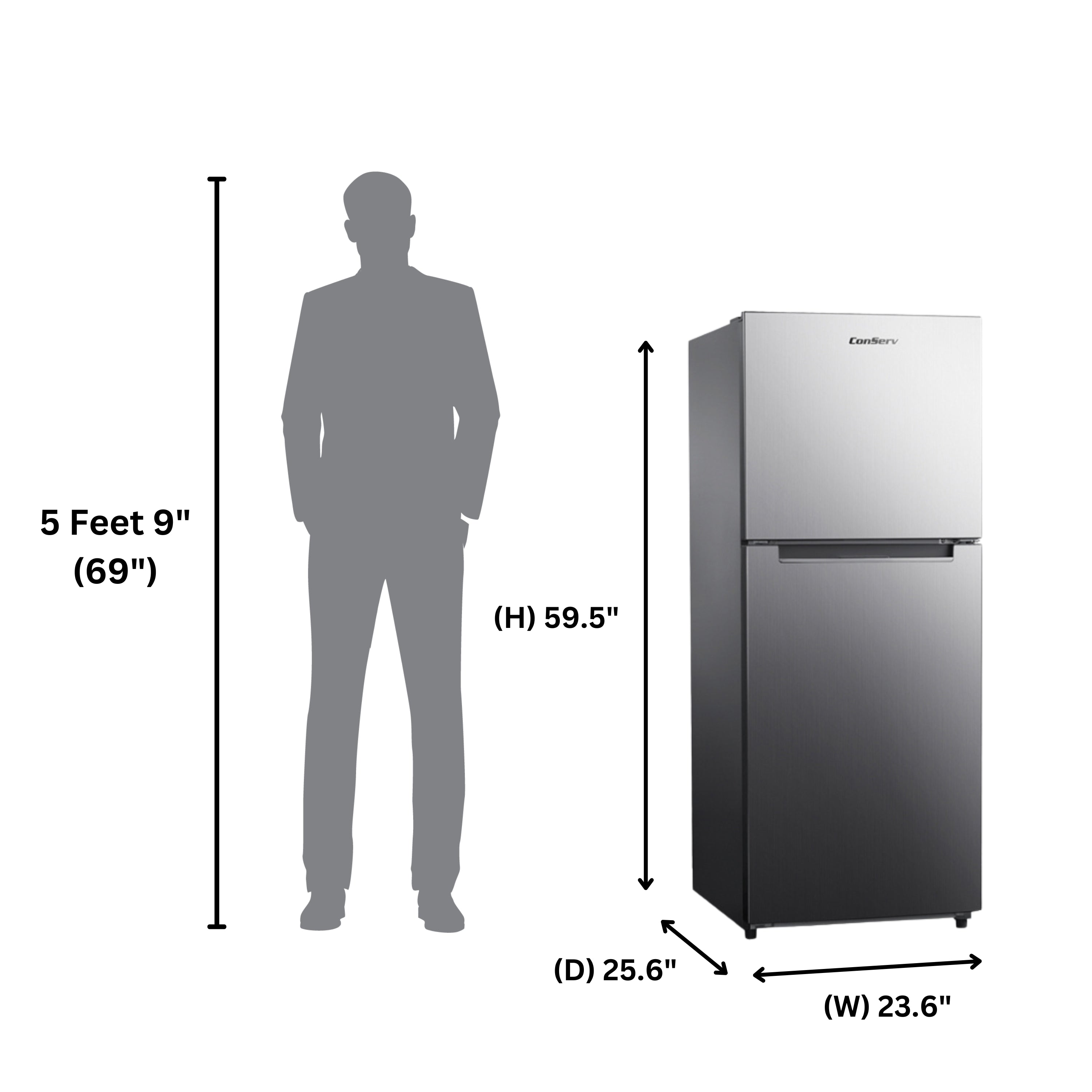 Conserv 10cf Top Freezer Refrigerator 24in Frost Free E-Star Quiet 43dB 110V SS Conserv 10cf Top Freezer Refrigerator 24in Frost Free E-Star Quiet 43dB 110V SS