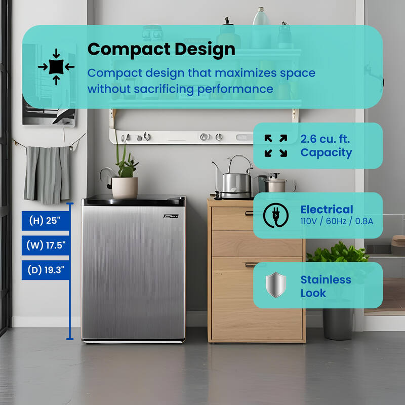 Conserv 18in STAINLESS Compact Mini Refrigerator 2.6cf Reversible
