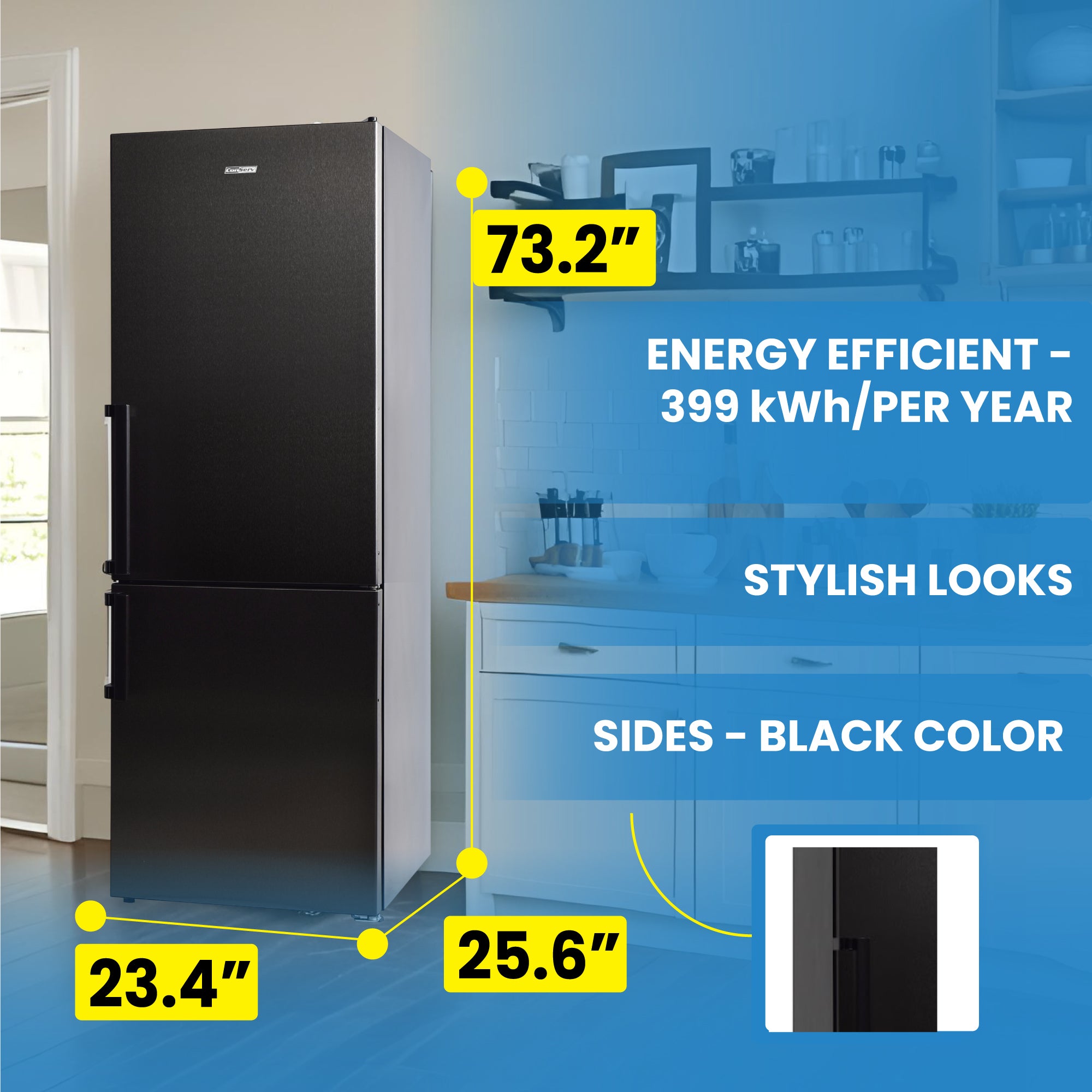 Conserv 12cf No Frost Bottom Freezer Refrigerator Wine Rack GARAGE READY E-Star Conserv 12cf No Frost Bottom Freezer Refrigerator Wine Rack GARAGE READY E-Star