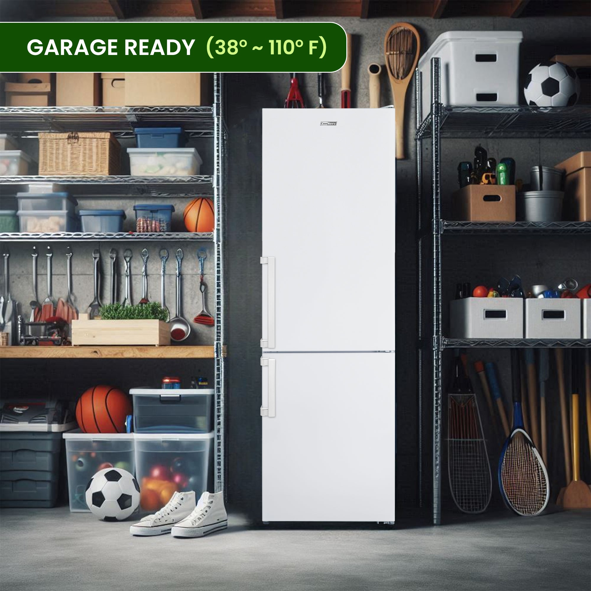Conserv 12cf No Frost Bottom Freezer Refrigerator Wine Rack GARAGE READY E-Star Conserv 12cf No Frost Bottom Freezer Refrigerator Wine Rack GARAGE READY E-Star