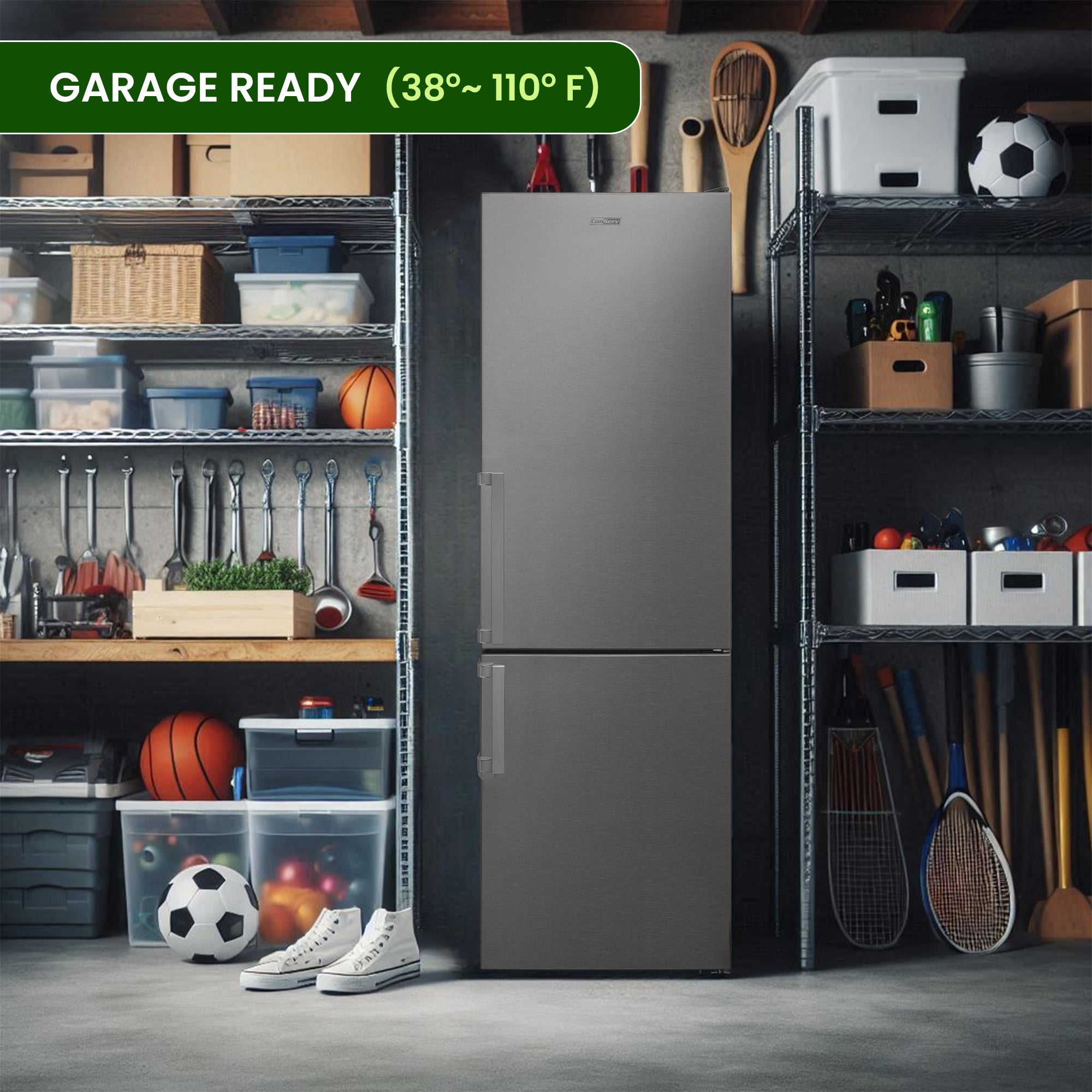 Conserv 12cf No Frost Bottom Freezer Refrigerator Wine Rack GARAGE READY E-Star Conserv 12cf No Frost Bottom Freezer Refrigerator Wine Rack GARAGE READY E-Star