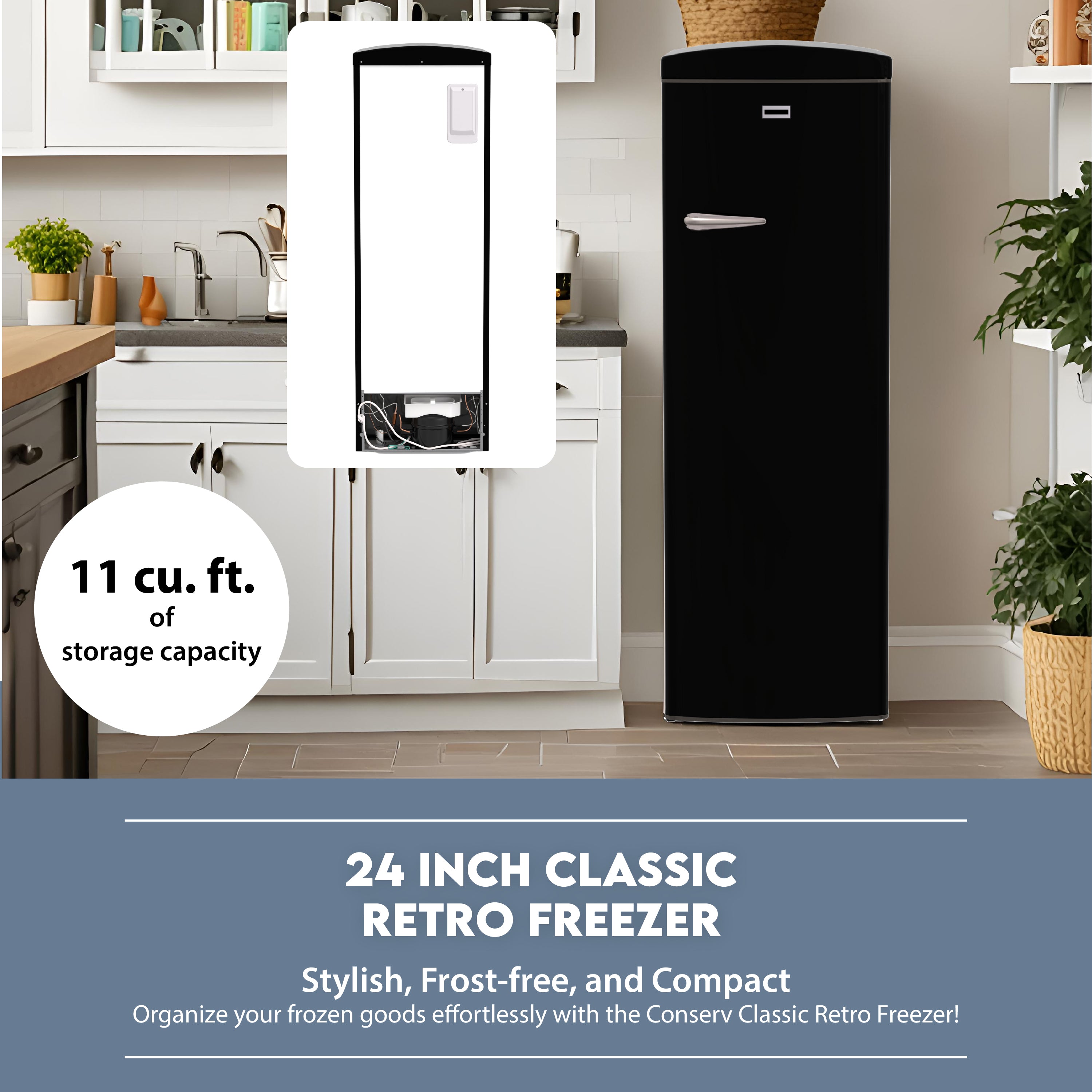 Conserv 11cf Classic Retro Refrigerator 24 in Frost Free Eco R600a 110V