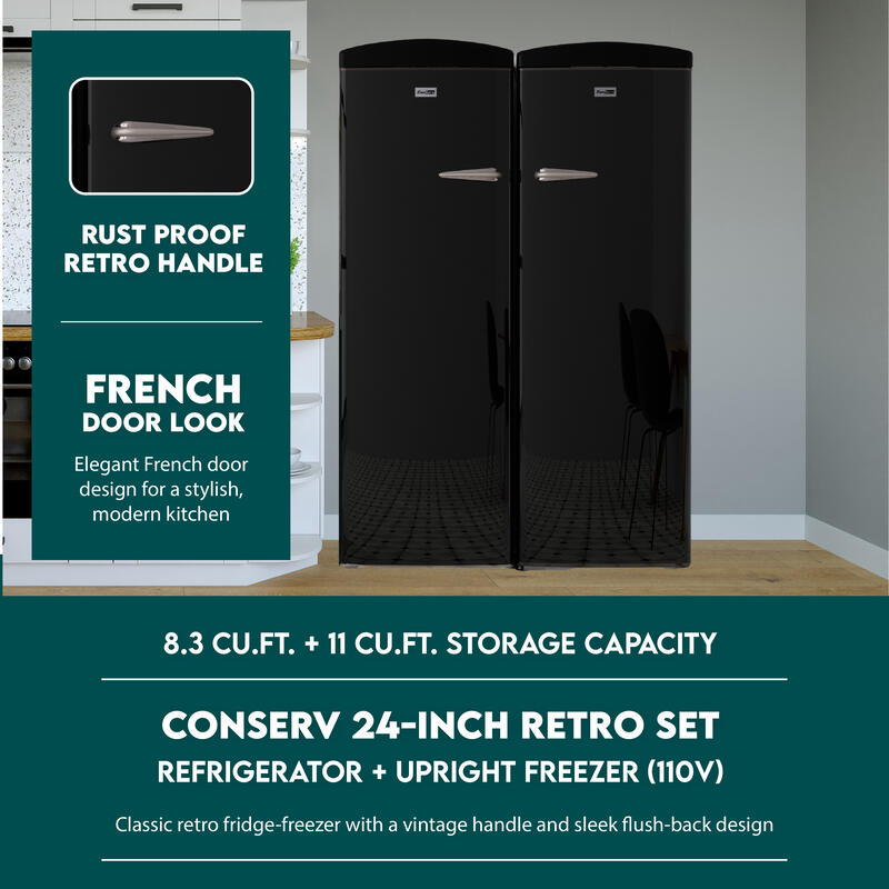 Conserv 24in Retro Set Refrigerator 11cf + Upright Freezer 8.3cf E-Star 110V