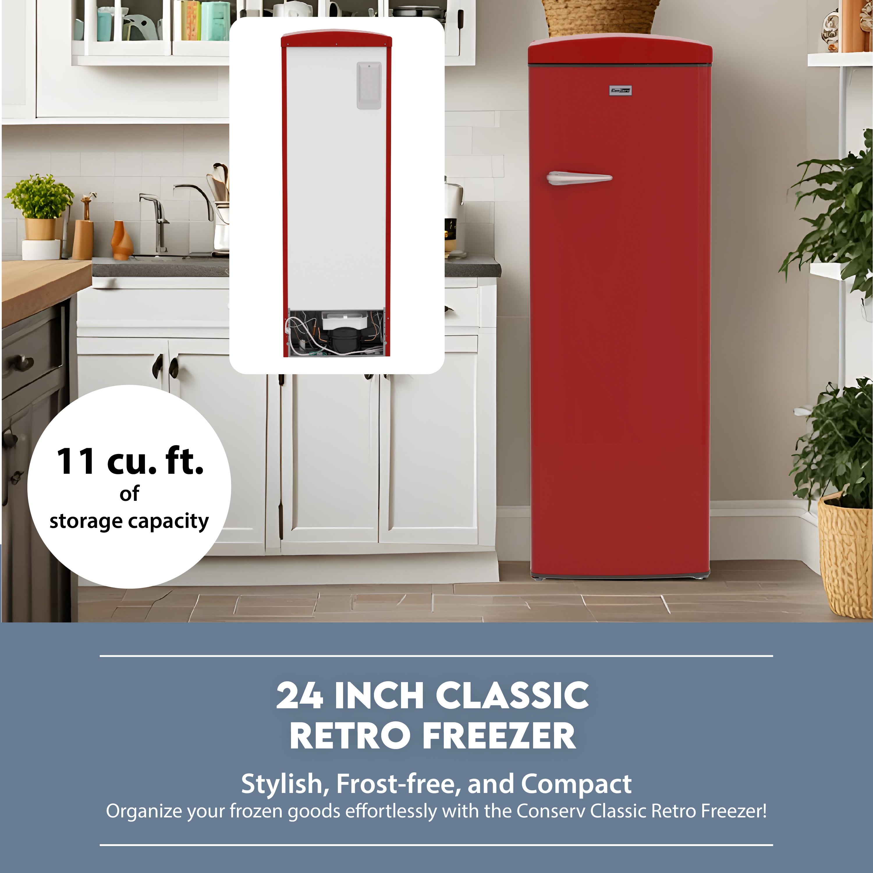 Conserv 11cf Classic Retro Refrigerator 24 in Frost Free Eco R600a 110V