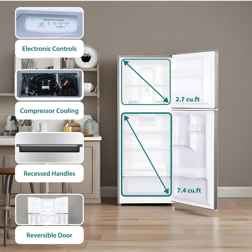 Conserv 10cf Top Freezer Refrigerator 24in Frost Free E-Star Quiet 43dB 110V SS
