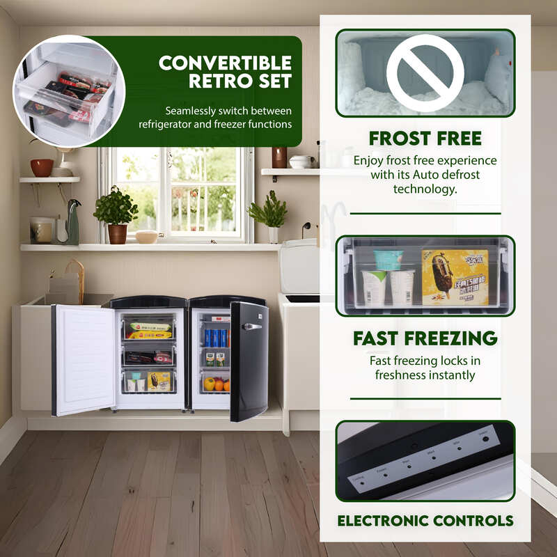 Conserv 3.2cf Retro Mini Refrigerator Freezer Pair Convertible 110V Fast Freezing