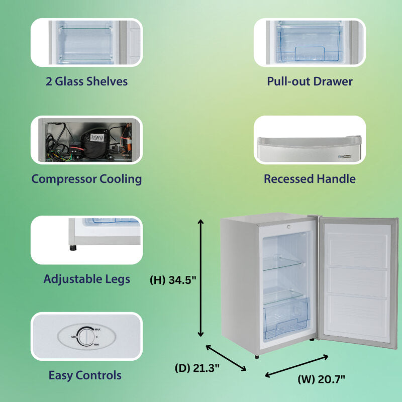 Conserv 3cf Compact Upright Freezer REVERSIBLE DOOR Freestanding 110V E-Star