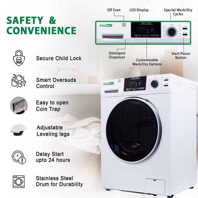 Conserv All-in-One Washer Dryer VENTLESS/VENTED PET cycle 1.62cf/15lbs 110V