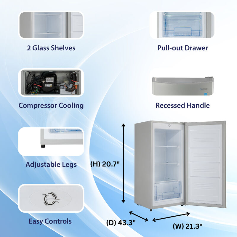 Conserv 4.3cf Compact Upright Freezer REVERSIBLE DOOR Freestanding 110V E-Star