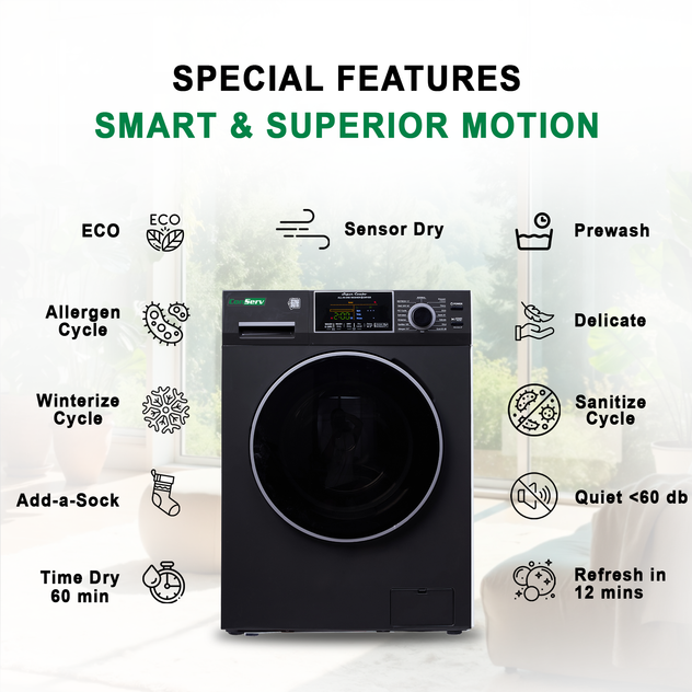 Conserv All-In-One CONVERTIBLE Washer-Dryer 18lb/1.9cf SANITIZE ALLERGEN Cycle 1400RPM