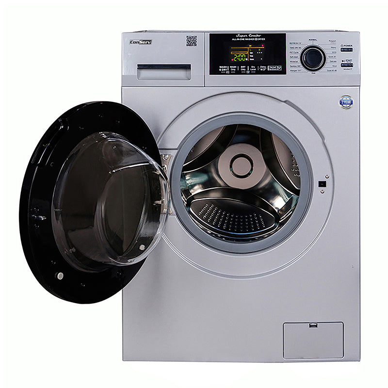 1.62 cu.ft./15 lbs All in One Combo Washer Dryer with Pet Cycle in White, Silver and Black.