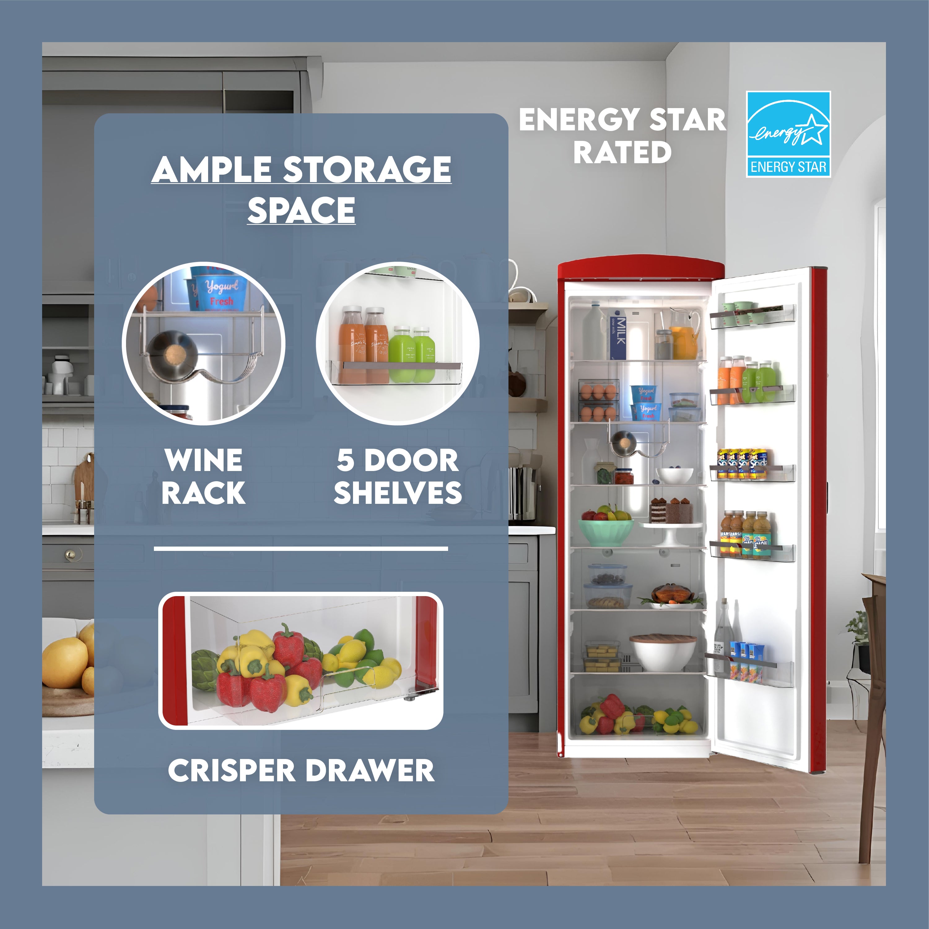 Conserv 11cf Classic Retro Refrigerator 24 in Frost Free Eco R600a 110V