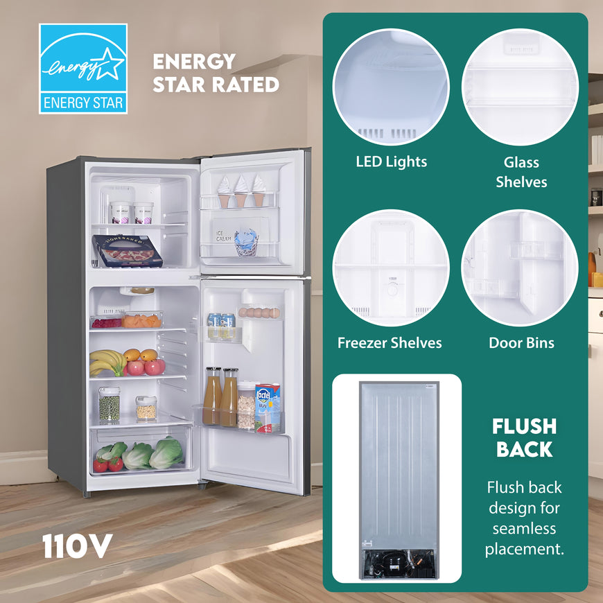Conserv 10cf Top Freezer Refrigerator 24in Frost Free E-Star Quiet 43dB 110V SS