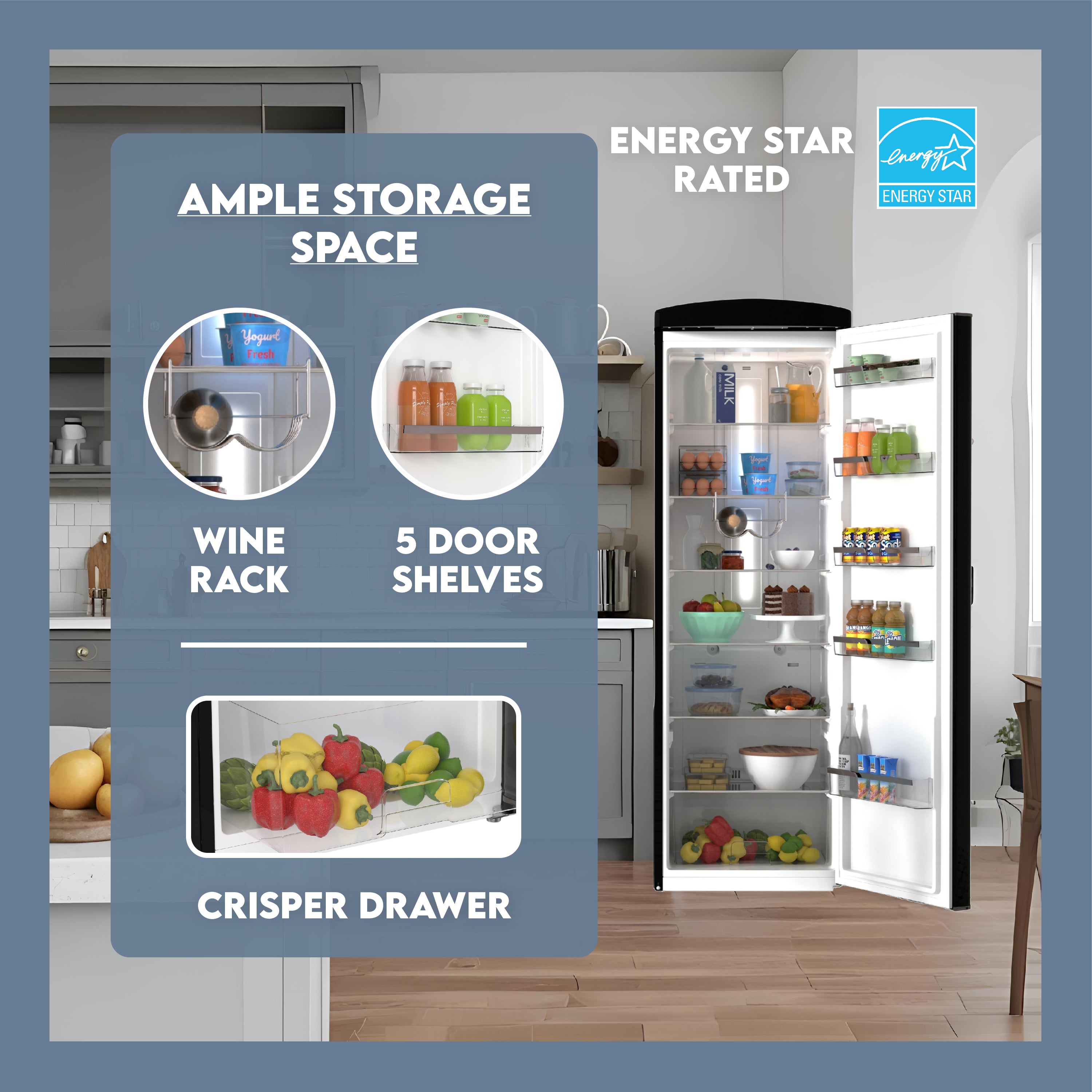 Conserv 11cf Classic Retro Refrigerator 24 in Frost Free Eco R600a 110V