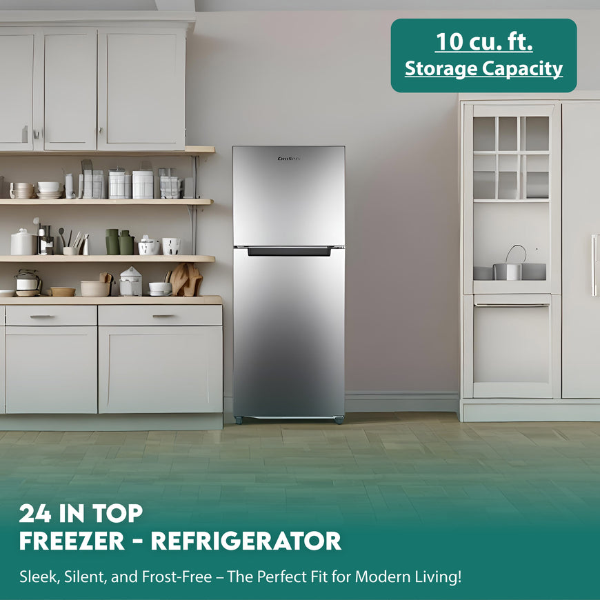 Conserv 10cf Top Freezer Refrigerator 24in Frost Free E-Star Quiet 43dB 110V SS