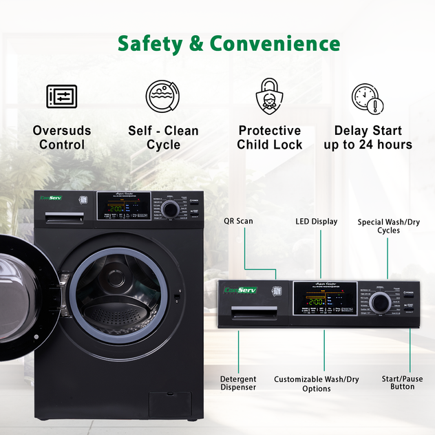 Conserv All-In-One CONVERTIBLE Washer-Dryer 18lb/1.9cf SANITIZE ALLERGEN Cycle 1400RPM