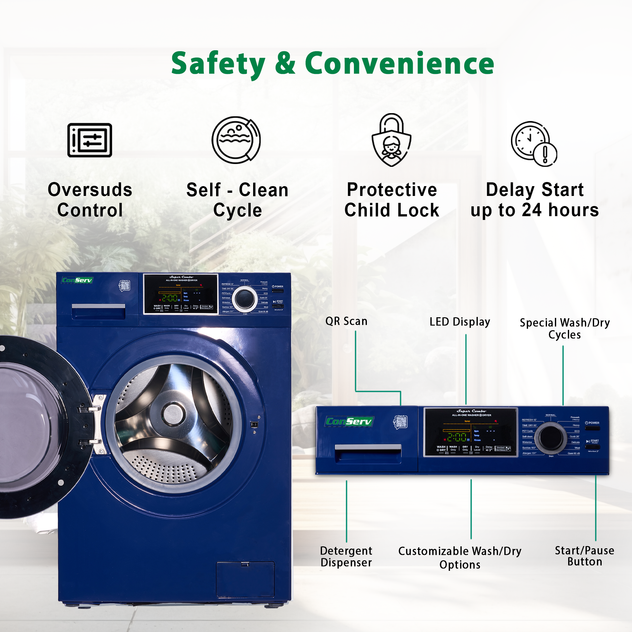 Conserv All-In-One CONVERTIBLE Washer-Dryer 18lb/1.9cf SANITIZE ALLERGEN Cycle 1400RPM