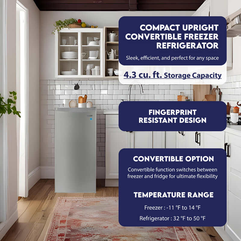 Conserv 4.3cf Compact Upright Freezer REVERSIBLE DOOR Freestanding 110V E-Star