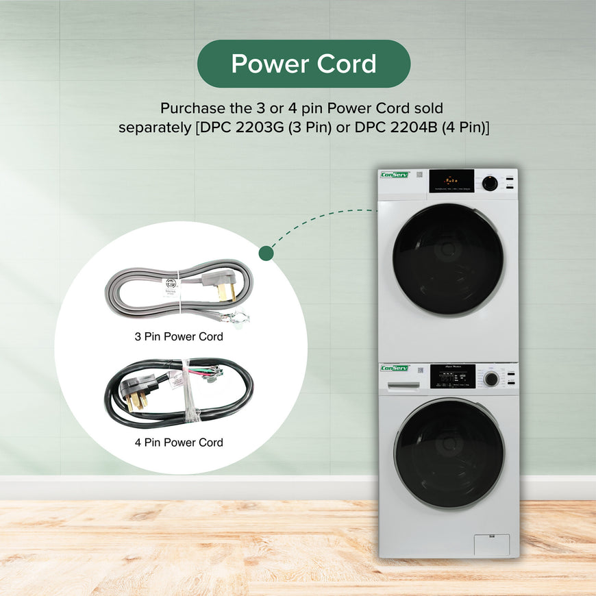 Conserv REGULAR STACKABLE CW 835 18 lbs Washer 1.9cf 110V+ ED 880 Vented Sensor Dryer 4cf 220V