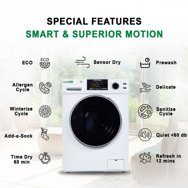 Conserv All-In-One CONVERTIBLE Washer-Dryer 18lb/1.9cf SANITIZE ALLERGEN Cycle 1400RPM