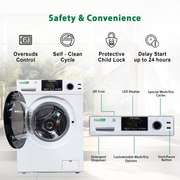 Conserv All-In-One CONVERTIBLE Washer-Dryer 18lb/1.9cf SANITIZE ALLERGEN Cycle 1400RPM