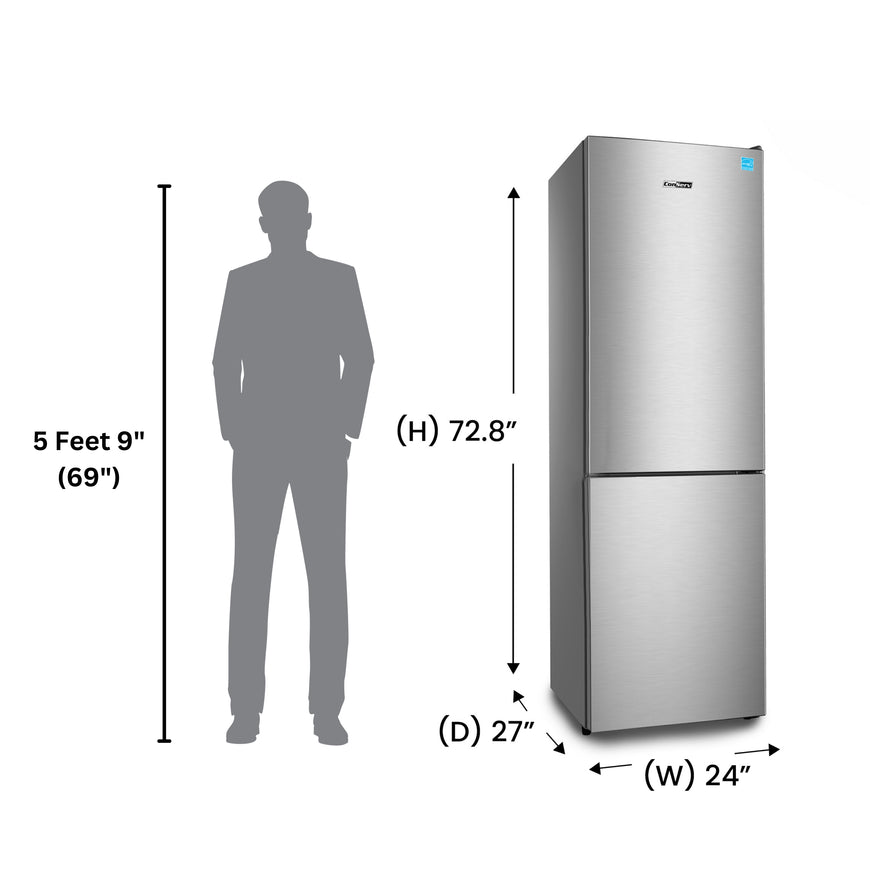 Conserv 11.5cf Tall Frost Free Ref-Freezer 24in Wine Rack E-Star 43dB Stainless
