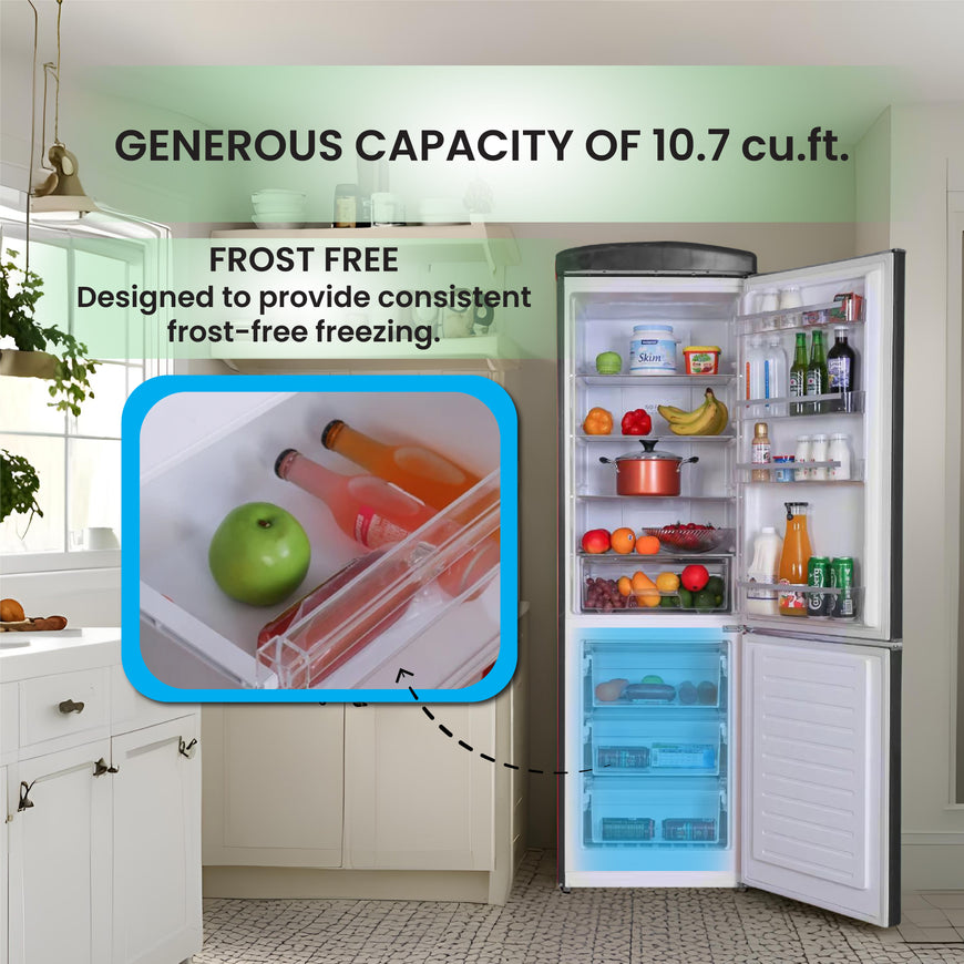 Conserv 24in RETRO BOTTOM MOUNT 11cf Refrigerator Fast Freeze 110V