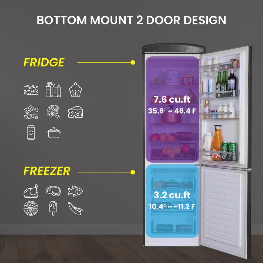 Conserv 24in RETRO BOTTOM MOUNT 11cf Refrigerator Fast Freeze 110V