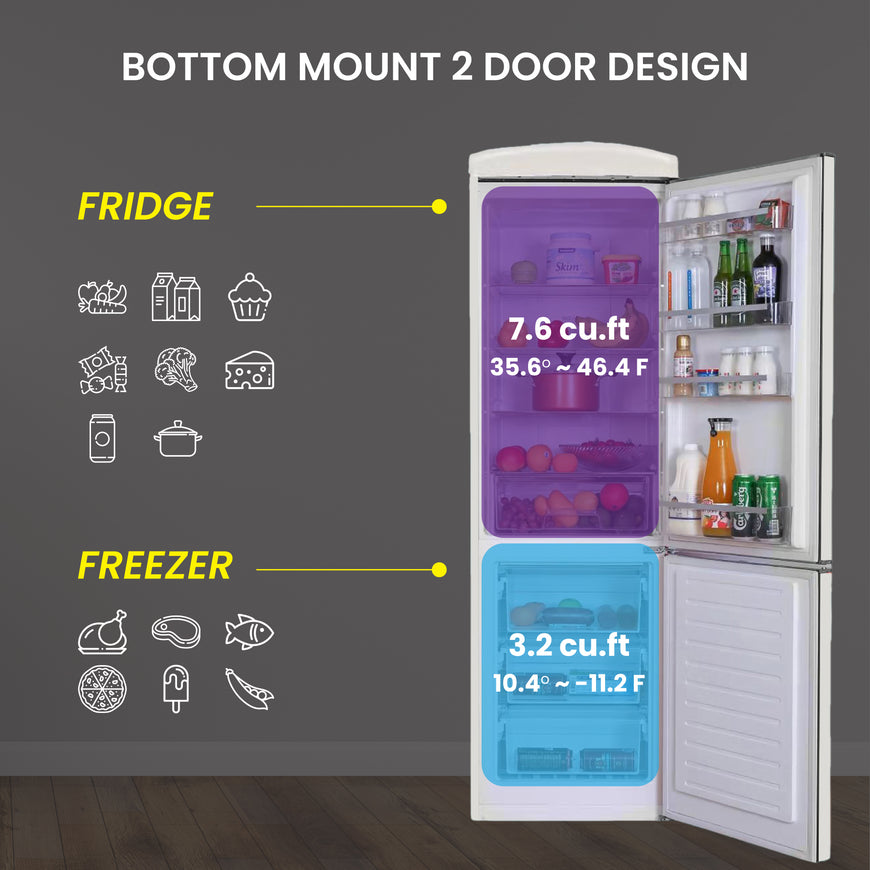 Conserv 24in RETRO BOTTOM MOUNT 11cf Refrigerator Fast Freeze 110V