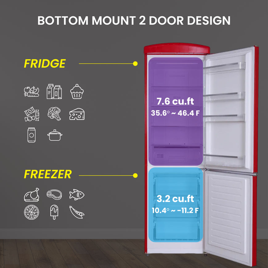 Conserv 24in RETRO BOTTOM MOUNT 11cf Refrigerator Fast Freeze 110V